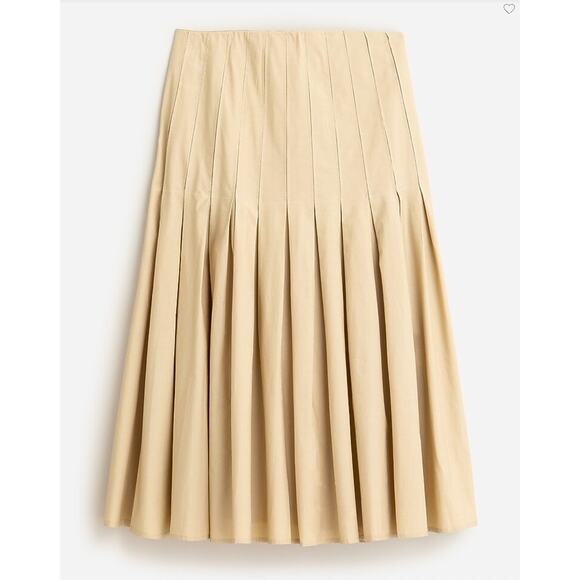 NWT J. Crew Pleated cotton poplin midi skirt Sz 4 Khaki - Picture 1 of 1
